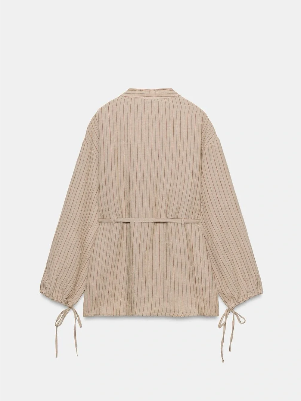 NWT. Zara ZW Collection Beige 100% Linen Striped Shirt. Size L.